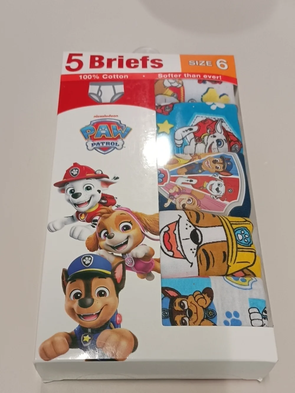 Paw Patrol Boys 5-Pack Briefs Multicolor (Blue, Red, Yellow, White) Size 6